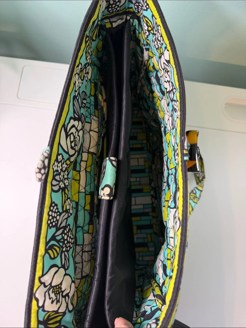 Vera Bradley Quilted Laptop Tote in Turquoise, Lime & Cream Floral
